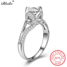 Blaike-anillos de plata 925 sólida para mujer, sortija redonda de zafiro blanco, circonia, boda, boda, flor, compromiso, joyería fina 2024 - compra barato