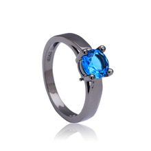 Hainon-anillos de circonia cúbica azul para mujer, Color negro y dorado, anillo de compromiso para fiesta, regalos de joyería 2024 - compra barato
