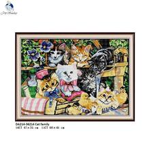 Joy Sunday-Conjunto de bordado con estampado de gato, kit de punto de cruz de estilo Animal, DMC, 11CT y 14ct, DIY, a mano 2024 - compra barato