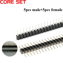 Tira de cabezal de Pin conector macho + 5 hembra, fila única de 40 Pines, 2,54mm, aguja redonda 1x40, 5 pares 2024 - compra barato