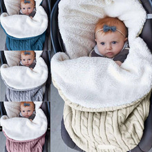 Carrinho de bebê com saco de dormir, envoltório macio de malha de veludo quente para engrossar recém-nascido, cobertor infantil para inverno 2024 - compre barato