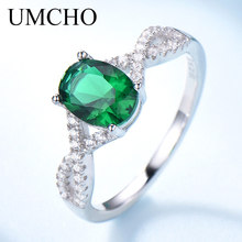 Классическое кольцо UMCHO из искусственного серебра с овальным драгоценным камнем с наноизумрудом, Женское Обручальное кольцо, подарок на день рождения, юбилей 2024 - купить недорого