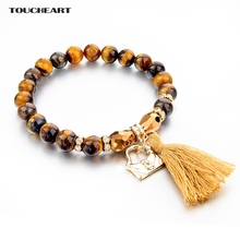 TOUCHEART nuevo Ojo de Tigre cuentas de piedra Natural pulseras de bloqueo pulseras para Mujer y hombre pulsera de borla pulseras de Mujer Sbr150349 2024 - compra barato