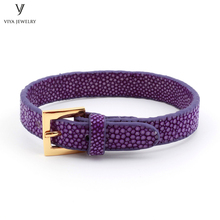 10mm Width Brilliant Purple Flat Leather Cuff Couple Bracelets Luxury Customize Colorful Watch Band Stingray Bracelet For Women 2024 - buy cheap