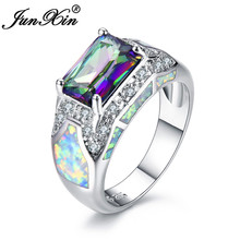 JUNXIN Square Rainbow Zircon Stone Engagement Rings For Women Silver Color Blue White Fire Opal Ring Wedding Gifts 2024 - buy cheap