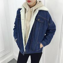 Inverno quente feminino lambswool jean casaco com bolsos mangas compridas calças de brim quentes casaco outwear ampla denim jaqueta 2024 - compre barato