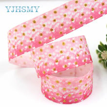 YJHSMY G-18808-867,25 mm 10 yards golden glitter printed grosgrain ribbon,DIY headdress wedding gift packaging material 2024 - buy cheap