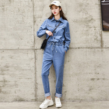 One Piece Denim Jumpsuit Jeans Women Long Sleeve Baggy Cargo Rompers Elegant Single Breasted Button Streetwear Retro Dungarees 2024 - buy cheap