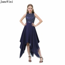 JaneVini Vintage Navy Blue A Line Sequins Beads Long Bridesmaid Dresses O Neck Zipper Back Chiffon Ankle Length Party Prom Gowns 2024 - buy cheap