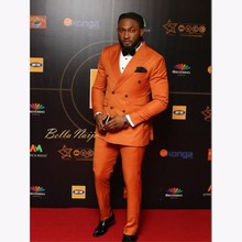 Elegant Orange double Breasted Men Suit 2020 Custom Wedding Tuxedos Groom Suits For Men Business Men Office Wear (Jacket+Pants) 2024 - buy cheap