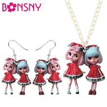 Bonsny Acrylic Jewelry Twin Short Hair Girls Necklace Earrings Fashion Pendant For Women Girls Charms Lots Gift Decoration NE+EA 2024 - buy cheap