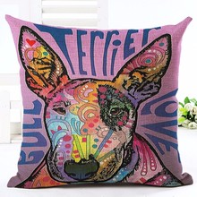 New Arrive colorful Cute Bull Terrier Cushion Sofa Throw Pillowcase Home Decor Cojines Cotton Linen Square Printed Almofadas 2024 - buy cheap