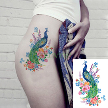 Pegatina de tatuaje temporal a prueba de agua para hombre y mujer, tatuaje falso con flor de pavo real, tatuaje flash, arte corporal temporal 2024 - compra barato