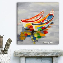 Pintura al óleo pintada a mano sobre lienzo, pintura al óleo abstracta y moderna, pintura de paisaje de barco para decoración de sala de estar 2024 - compra barato