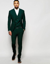 Latest Design One Button Dark Green Groom Tuxedos Groomsmen Best Man Suits Mens Wedding Blazer Suits (Jacket+Pants+Vest+Tie) 2024 - buy cheap