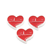 Hot Sale 10pcs/lot Metal Enamel Heart Red ECG Medical Floating Charms For Living Glass Lockets Necklace Bracelet Jewelry 2024 - buy cheap