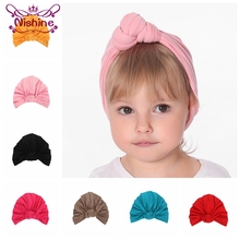Nishine New Cotton Blend Turban Hat Kids Newborn Soft Knot Beanie Stylish Top Knot Caps Head Wear Birthday Gift Photo Props 2024 - buy cheap