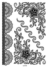 LS616 21*15cm Large Tattoo Sticker Sexy Hanna Female Black Lace Bride Temporary Flash Tattoo Stickers Body Art Flowers Taty 2024 - buy cheap
