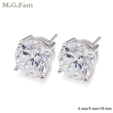 MxGxFam Shiny Round Clear CZ Stud Earrings For Women 6mm / 8mm / 10 mm Classic Style AAA+ Cubic Zircon Whit Gold Color 2024 - buy cheap