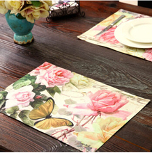 Placemat-C-2pcs polyester table mat flower butterfly creative printing insulation mat tray cloth anti oil waterproof place mat 2024 - buy cheap