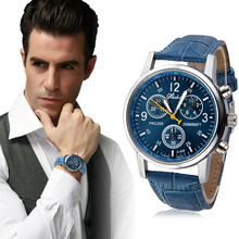 New Luxury Fashion Men Watch Business Crocodile Faux Leather Mens Clock Analog Round Quartz Wrist Watches Blue relogio masculino 2024 - buy cheap