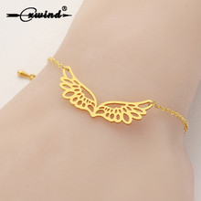 Cxwind pulseira de punho de aço inoxidável, feminina, oca, asas de anjo, cor dourada, amante, joias de noivado 2024 - compre barato