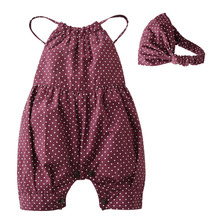 Newborn Infant Clothing Baby Girls Romper Deep red Dots Harnesses Romper with Headband Casual Toddler Clothes 2024 - buy cheap
