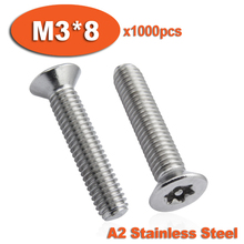 1000pcs DIN7991 M3 x 8 A2 Stainless Steel Torx Flat Countersunk Head Tamper Proof Security Screw Screws 2024 - buy cheap