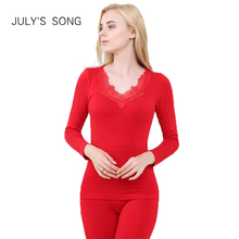 JULY'S SONG Women Autumn Long Thermal Underwears V-neck Lace Female Body Shaped Slim Ladies Intimate Female Pajamas Onesize 2024 - buy cheap