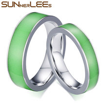 SUNNERLEES Titanium Stainless Steel Couple Rings Silver Color Luminous Fluorescent Resin Ring Men Women Lover Jewelry Gift R-103 2024 - buy cheap