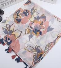 Bufanda con estampado Floral para mujer, pañuelo con borla, 10 unids/lote 2024 - compra barato