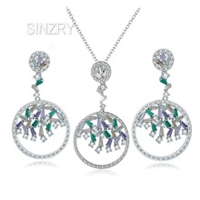 SINZRY luxury CZ jewelry cubic zirconia hollow flash pendant necklace earring jewelry set lady costume jewellery 2024 - buy cheap
