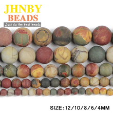 Jnby pedra picasso fosca de alta qualidade pedra natural redonda contas soltas bola 4/6/8/10/12mm acessórios para confecção de joias faça você mesmo 2024 - compre barato