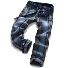 2018 mens Harajuku Stripe Denim Jeans casual biker slim Straight Hip Hop pants men blue Designer splice jeans plus size 2024 - buy cheap