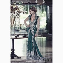 Dark Green Muslim Mermaid Long Sleeves Evening Dresses For Women Wear Lace Beading Morocco Caftan Dubai Kaftan Formal Gowns 2019 2024 - buy cheap