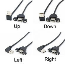 Cable de extensión USB 2,0, macho a hembra, con Panel con tornillos de montaje 28 + 28AWG, 30cm, 90 grados, derecho, arriba y abajo 2024 - compra barato