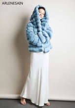 Женское короткое меховое пальто Arlenesain, на заказ, роскошное, голубое и фиолетовое, с капюшоном, цвета индиго, Шиншилла 2024 - купить недорого