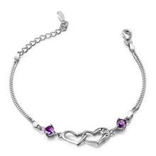 Everoyal pulseira de prata 925, para moças, acessórios de festa, fashion, de cristal, roxo, coração duplo, joia feminina 2024 - compre barato