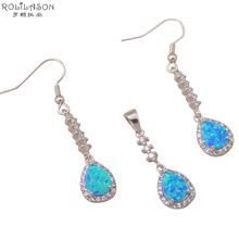 Popular 2016 novo design de moda jóias azul fogo opala prata carimbado zircão conjuntos jóias brincos pingente os026 2024 - compre barato