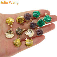 Julie Wang 15pcs Gold Tone Enamel Sequin Shell Charms Bracelet Necklace Alloy Pendant Women Handmade Jewelry Making Accessory 2024 - buy cheap