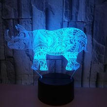 3d-лампа Rhinoceros, многоцветный светодиодный светильник с сенсорным управлением и сменой цвета, визуальная настольная лампа 3d для подарка, атмосферные настольные лампы для гостиной 2024 - купить недорого