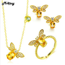 MoBuy Citrine Natural Gemstone 3pcs Cute Insect Jewelry Sets 100% 925 Sterling Silver Fine Jewelry For Women Party V027ENR 2024 - buy cheap