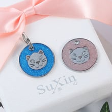 Dog Tags Engraved Cat Puppy Pet ID Name Dog Collar Tag Pendant Glitter Cat Face Pet Accessories Random Color 2024 - buy cheap