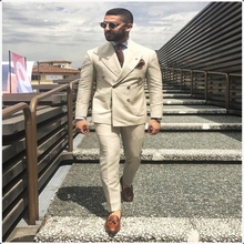 TPSAADE Coat Pant Designs Double Breasted Men Suit Formal Slim Fit Gentle Blazer Custom 2 Piece Ivory Beige mens suits Terno 2024 - buy cheap
