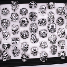 Mix 12 Pcs/lot Skull Ring Jewelry Wholesale Fashion Silver Color Statement Punk Big Skeleton Rings Men 2024 - buy cheap