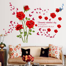 [Fundecor] red/blue roses wall stickers living room couple bedroom sofa background home decoration art decals flowers murals 2024 - buy cheap