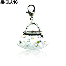 JINGLANG New Arrival Fashion Lobster Clasp Charms Rhinestone White Handbag Girl Charms DIY Pendants Jewelry Accessories 2024 - buy cheap