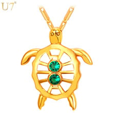 U7 New Gold Color Jewelry Women Green Necklace Fashion Trendy Cubic Zircon Animal Charm Hollow Turtle Pendant P898 2024 - buy cheap