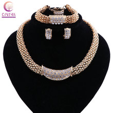 Cintia Color oro Dubai africano collar de cristal blanco pulsera pendientes anillo boda/conjuntos de joyas de la novia 2024 - compra barato