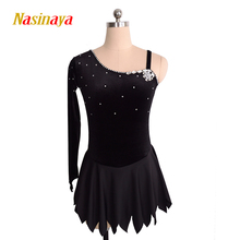 Figure Skating Costume Dress Customized Competition Ice Skating Skirt for Girl Women Kids Gymnastics Performance Black Velvet 2024 - buy cheap